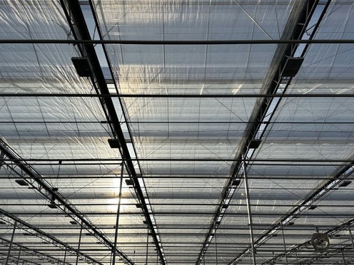 gesloten horizontaal schermdoek in een kas