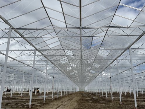tuinbouw kas in aanbouw met het glas erop